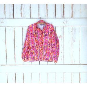 Vintage Aviat Sportif pink orange tribal print nylon windbreaker jacket